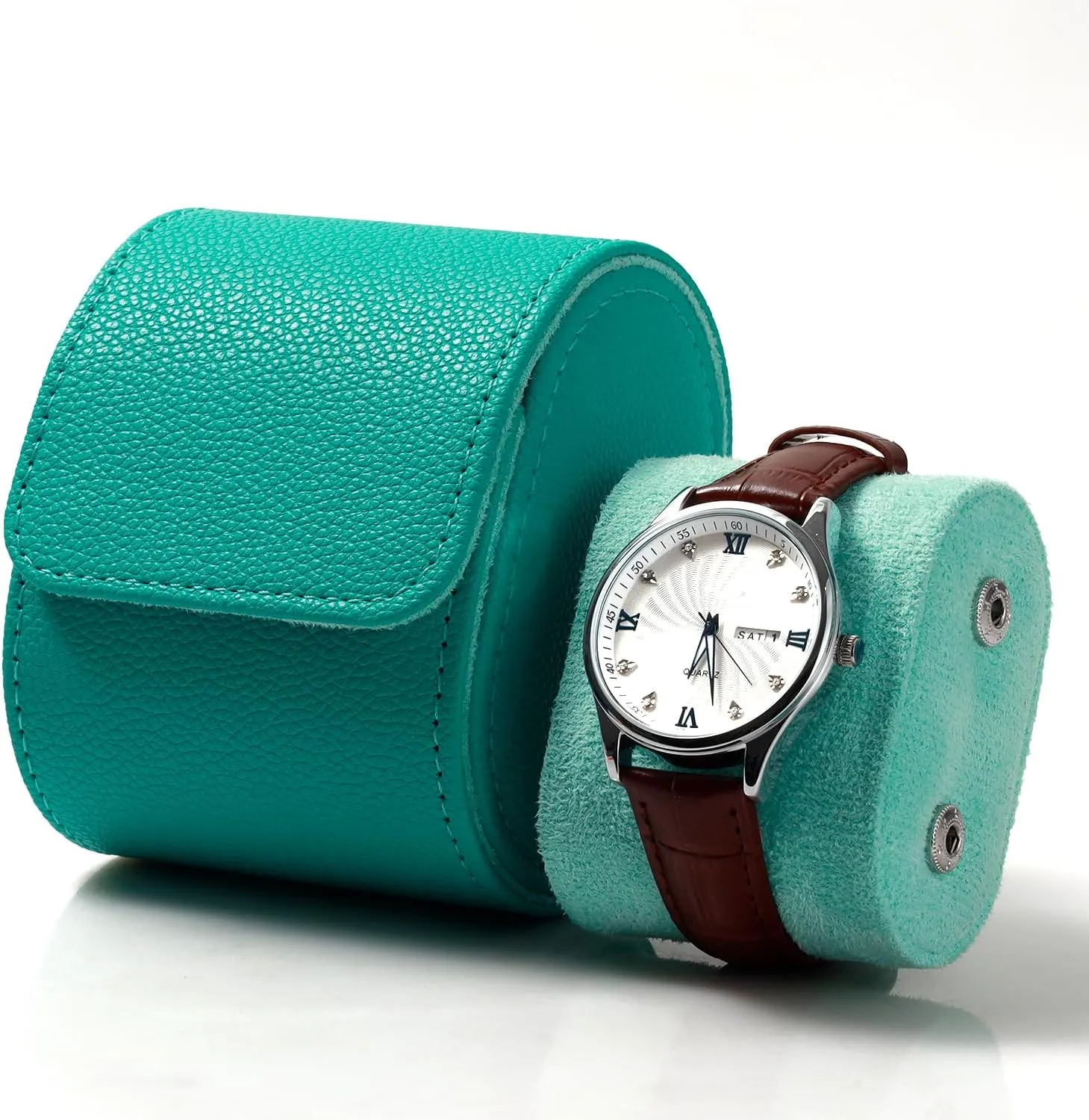Dorisun Single Watch Travel Case - Watch Roll Travel Case for Men with Removable Pillow Holder, Watch Organiser Box for Christmas Anniversary Birthday (Emerald Green)