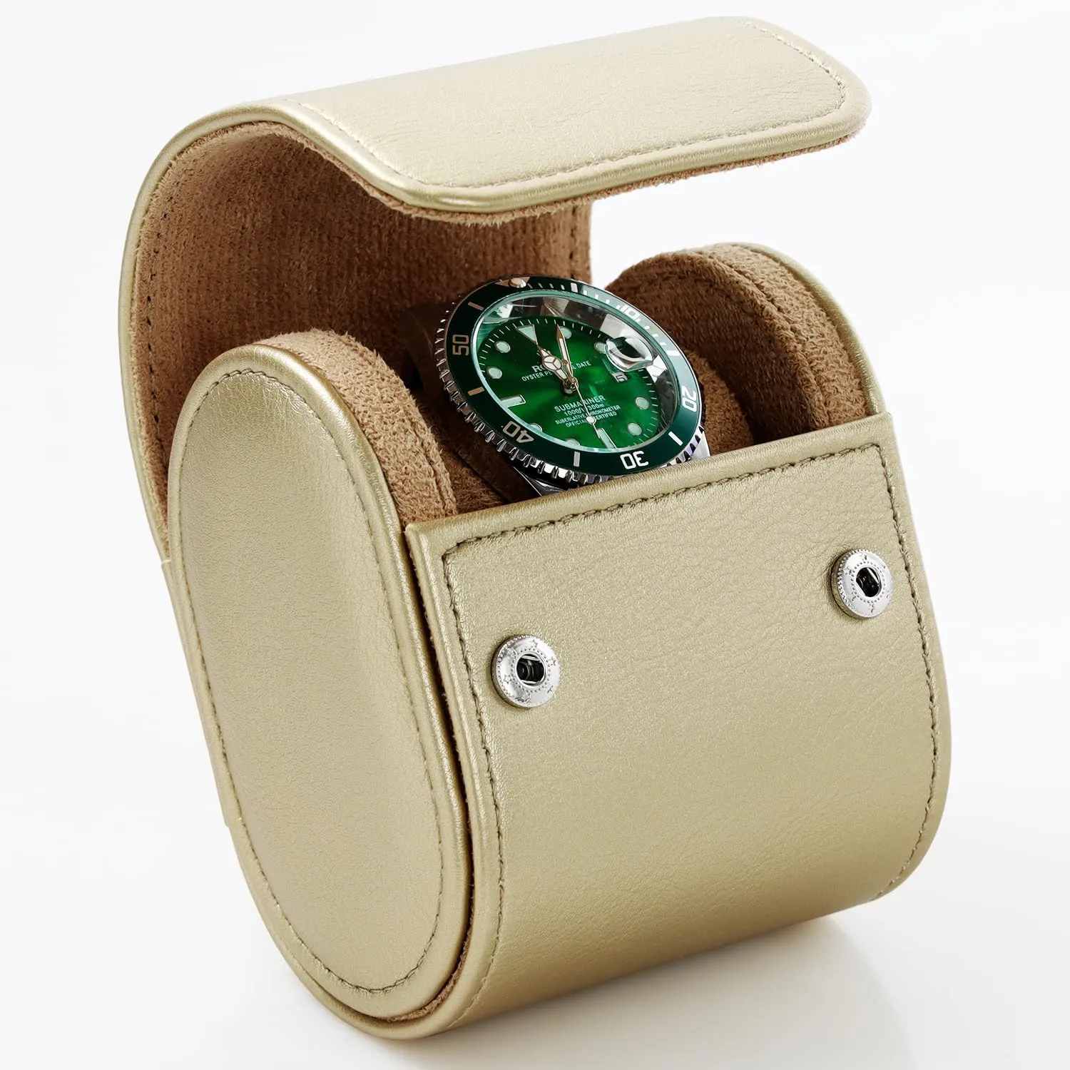 Dorisun Single Watch Travel Case - Watch Roll Travel Case for Men with Removable Pillow Holder, Watch Organiser Box for Christmas Anniversary Birthday(Pale Gold)