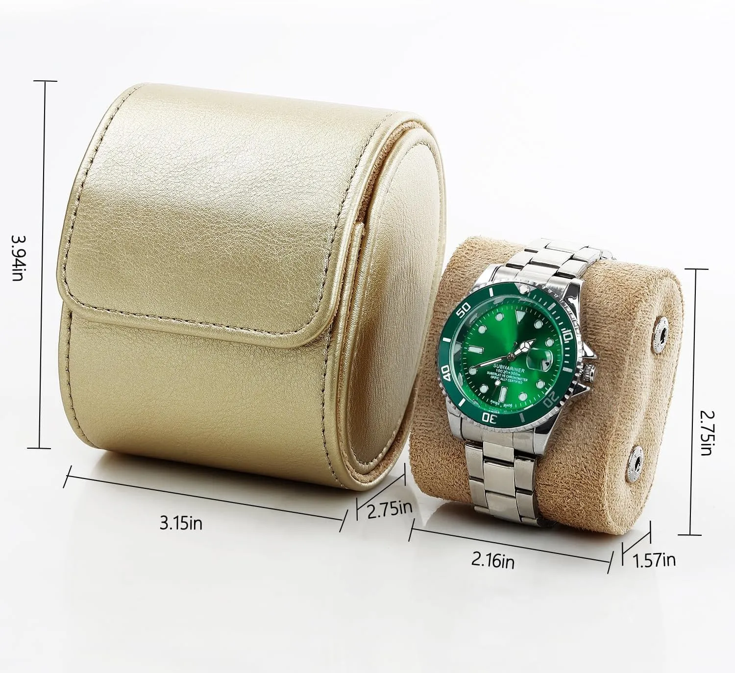 Dorisun Single Watch Travel Case - Watch Roll Travel Case for Men with Removable Pillow Holder, Watch Organiser Box for Christmas Anniversary Birthday(Pale Gold)