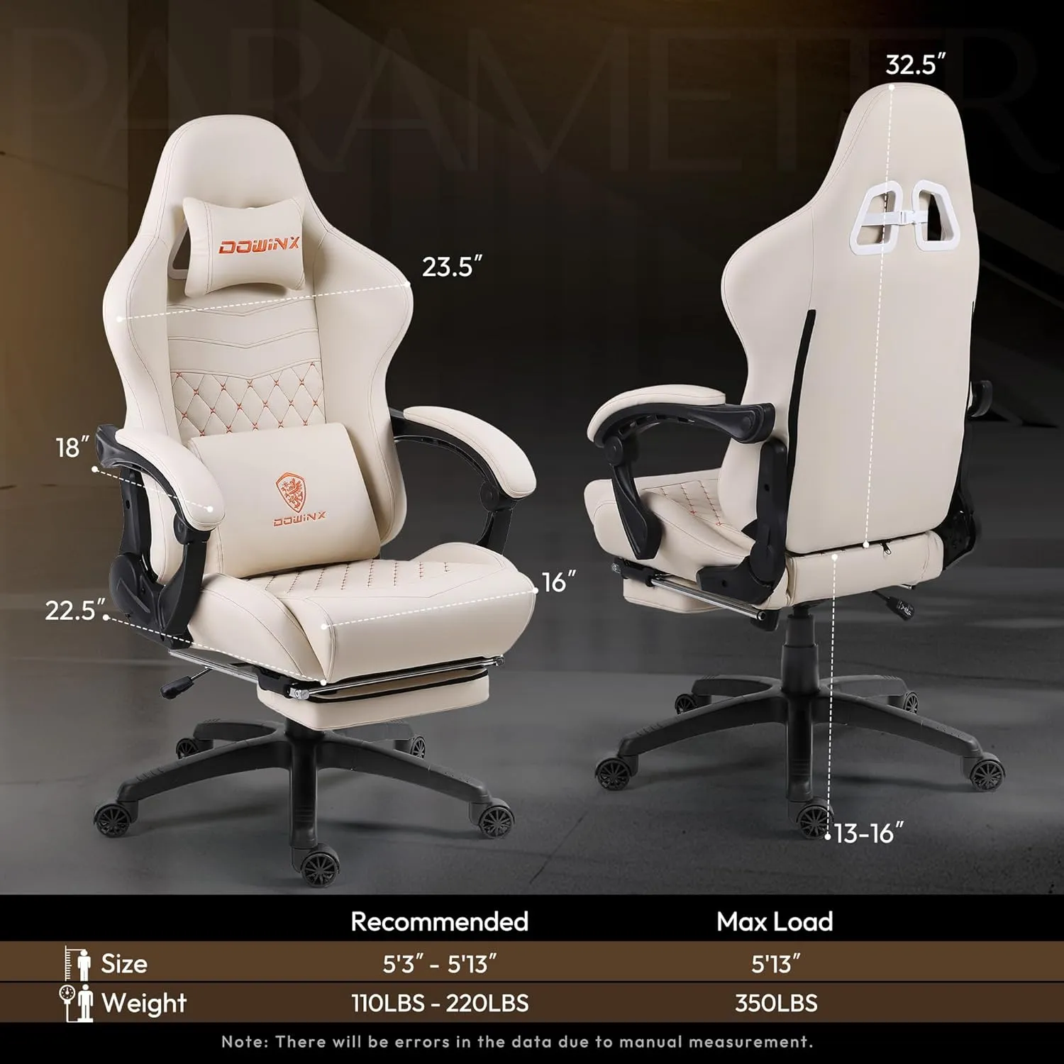 Dowinx Gaming Chair Big and Tall, Ergonomic Computer Chair with Footrest and Massage Lumbar Support, High Back Comfortable Gamer Chair for Adults 350Lbs PU Leather for Office Game, Ivory