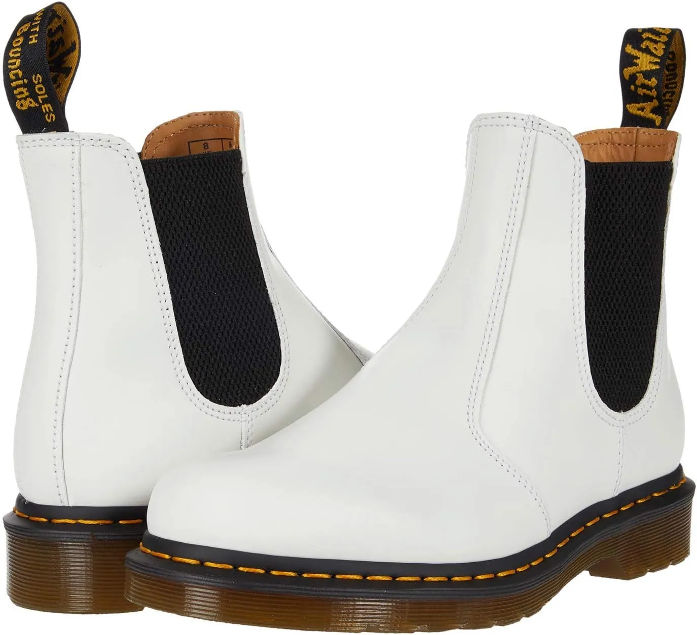 Dr. Martens 2976 Yellow Stitch Smooth Leather Chelsea Boots White Smooth UK 10 (US Men's 11, Women's 12) Medium