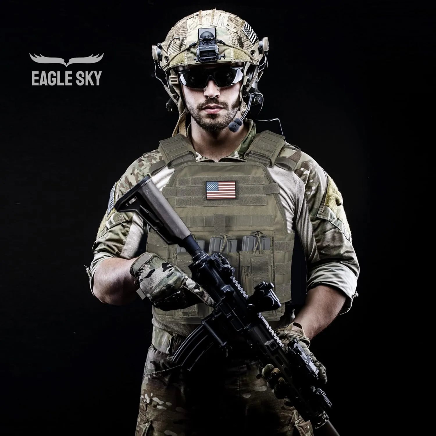 Eagle Sky Tactical Vest, Tough 500D Nylon, Adjustable Size S-XXL, Breathable 3D Mesh Liner