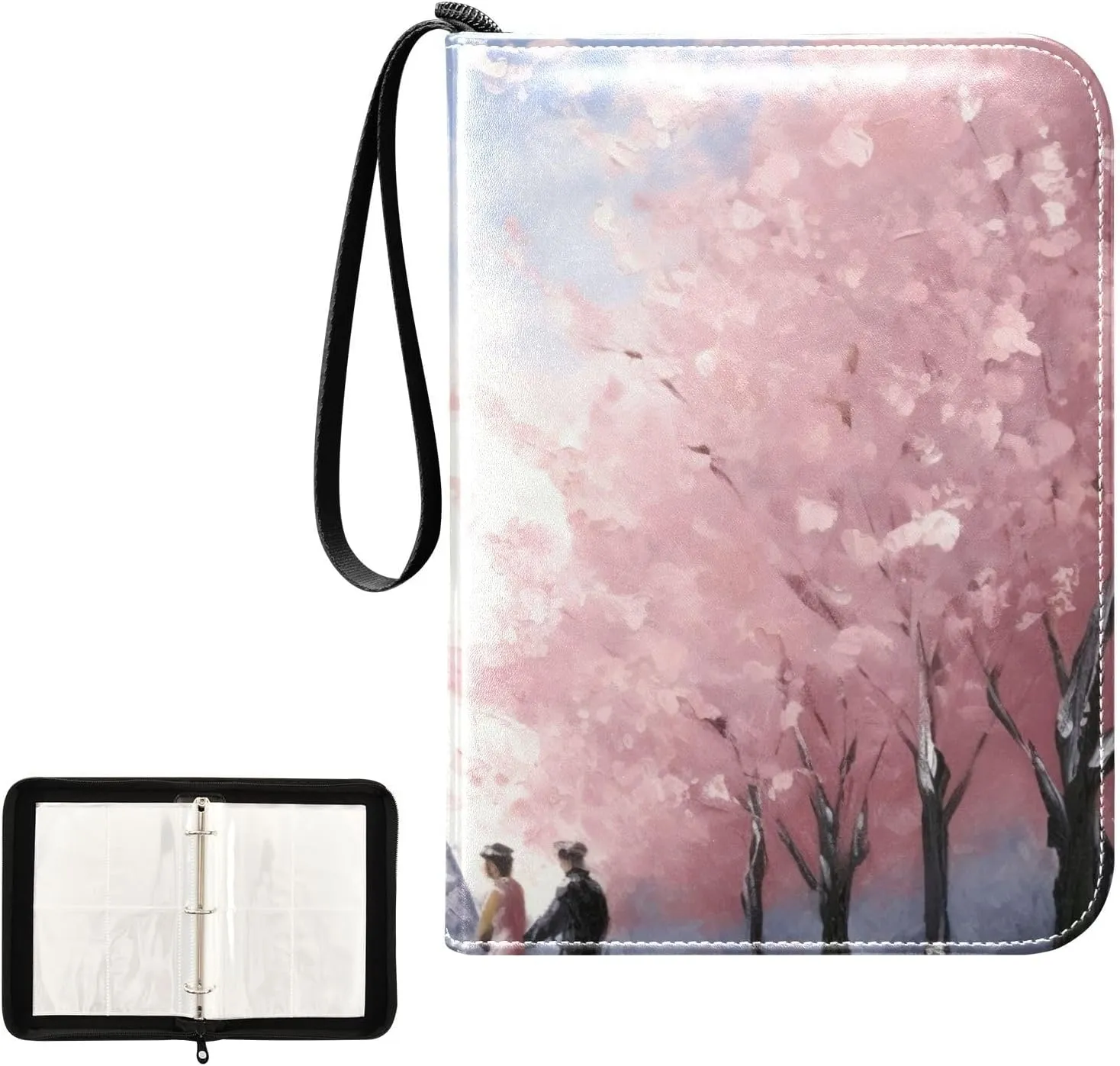 Eiffel Tower Painting Card Binder 4-Pocket, 400 Pockets Trading Cards Holder Games Card Albums Storage Organizer Case for Football, Baseball Cards