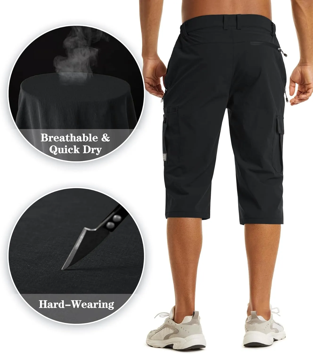 EKLENTSON Men's Workout Shorts Quick Dry Gym Hiking Shorts Zipper Pockets Lightweight Athletic 3/4 Capri Pants for Men