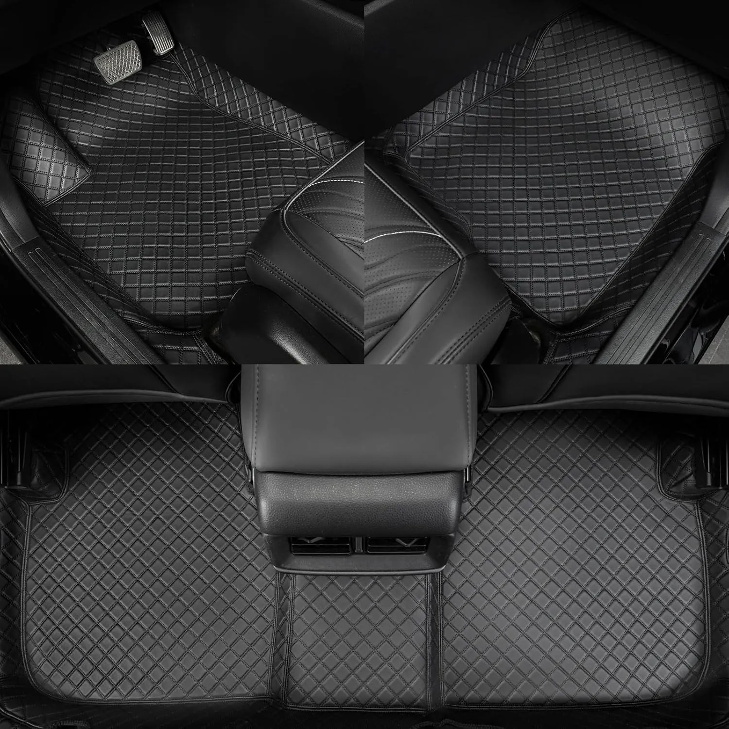 EKR Customized Car Floor Mat for 95% Sedans/Sports Cars/SUVs, Full Coverage Leather Car Floor Mats, Non-Slip Personalized Floor Mats(Black Diamond Pattern)
