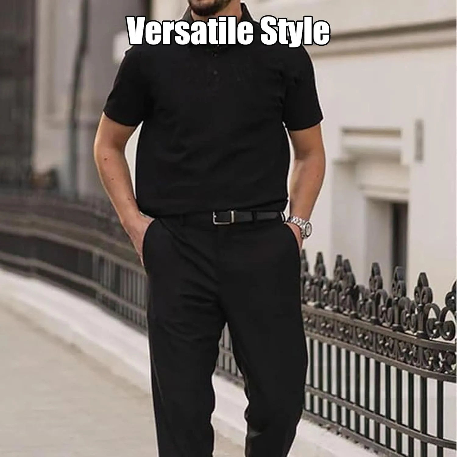 Elavure - The Prestigio Polo Shirt, Men's Short Sleeve Stretch Pique Polo, Quick-Dry Slim Fit Shirt