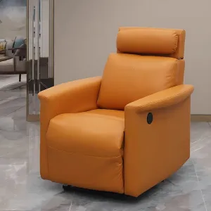 Electric Barber Chair - Automatic Reclining Salon Chair with 360 ° Rotation and USB Port, Leather Beauty Hair Chair Fill High-Density Sponge for Barbershop Nailshop Spa (Orange)