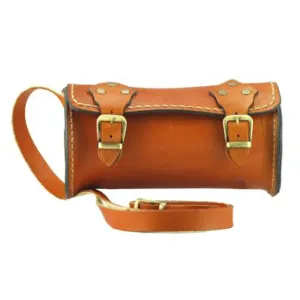 Elegant minimalist leather crossbody bag with cylinder design Handmade original leather crossbody bag (Orange)