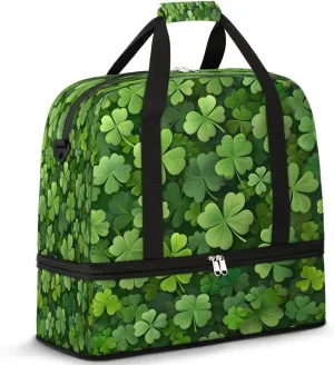Emerald Clover Meadow Travel Duffel Bag, Travel Essentials, Gym Bag for Women, Weekender Overnight Bag With Shoes Compartment, Carry On Bags for Airplanes