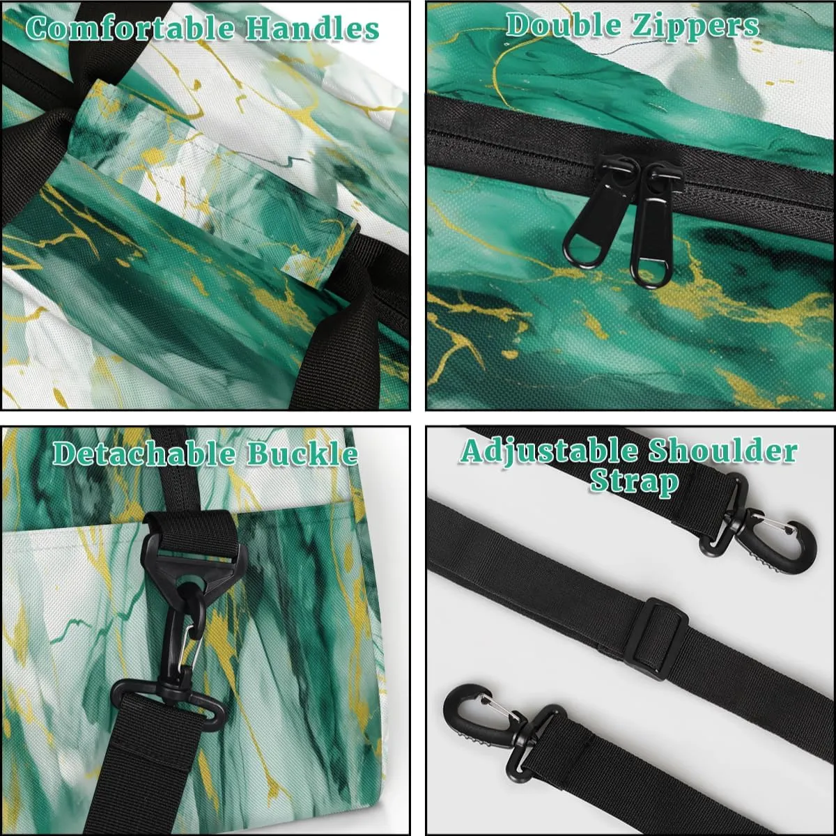 Emerald Green Marble Texture Kids Overnighter Duffel Bags for Boys, Carry-On Size Sports Gym Bag with Front Zipper Pocket for School Practice or Overnight Travel Weekender Sleepover Tote Bag