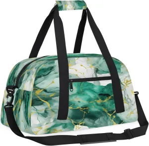 Emerald Green Marble Texture Kids Overnighter Duffel Bags for Boys, Carry-On Size Sports Gym Bag with Front Zipper Pocket for School Practice or Overnight Travel Weekender Sleepover Tote Bag