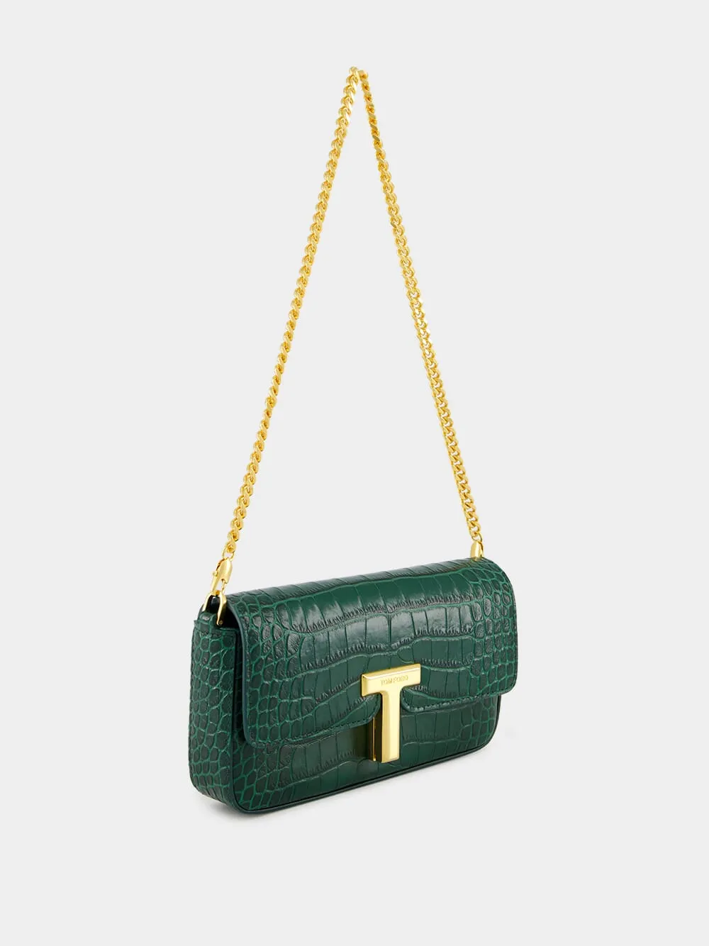 Emerald Green Shiny Stamped Crocodile Leather Wallis Mini Bag