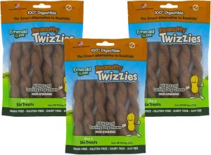 Emerald Pet 3 Bags of Peanutty Twizzies, 8 Ounces, Dairy- Soy- Gluten- and Grain-Free Dog Chews, Made in The USA