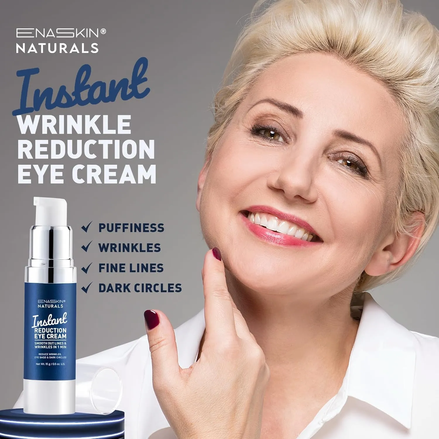 Enaskin Naturals Instant Eye & Face Lift Cream: Rapid Under Eye Bags Wrinkles Puffiness Remover for Women and Men in 60s - Temporary Firming & Tightening Treatment - Wrinkle Filler - 0.5 oz