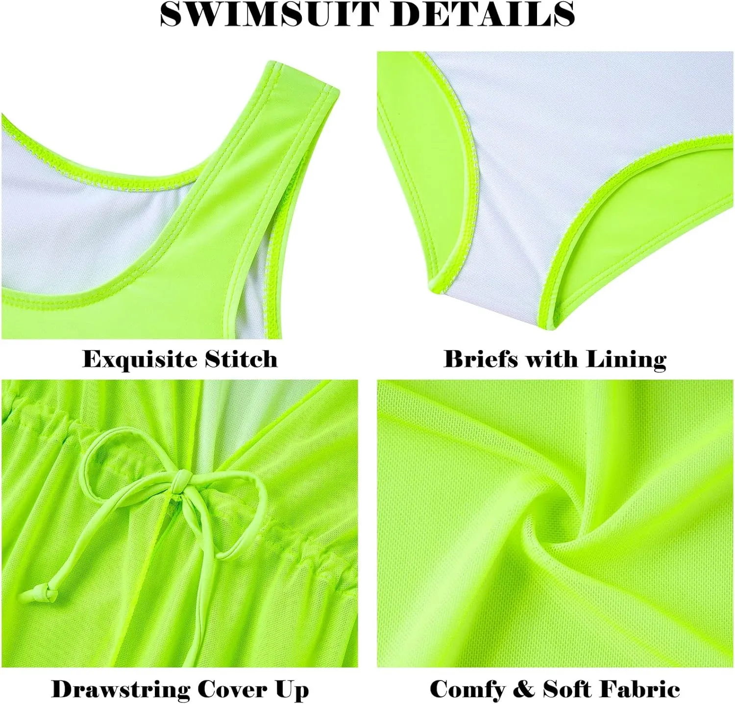 Enlifety Girls Swimsuit 3 Piece Bikini Bathing Suit Quick Dry Swimwear Sun Protection Cover-Up Sets 5-12 Years