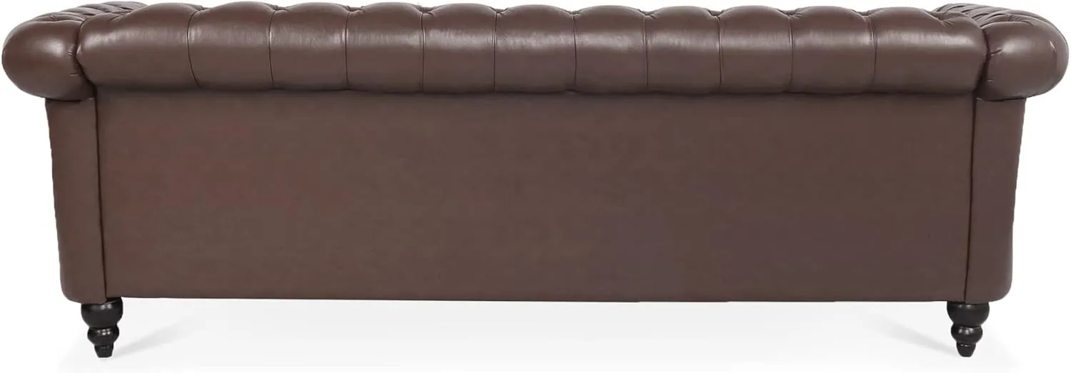 ERYE 3-Seaters Living Room Clasic Chesterfield Sofa Couch Button Tufted PU Leather Upholstered Sofa&Couch with Luxury Roller Armrest Soild Wood Legs Movable Cushions & Nailhead Decor
