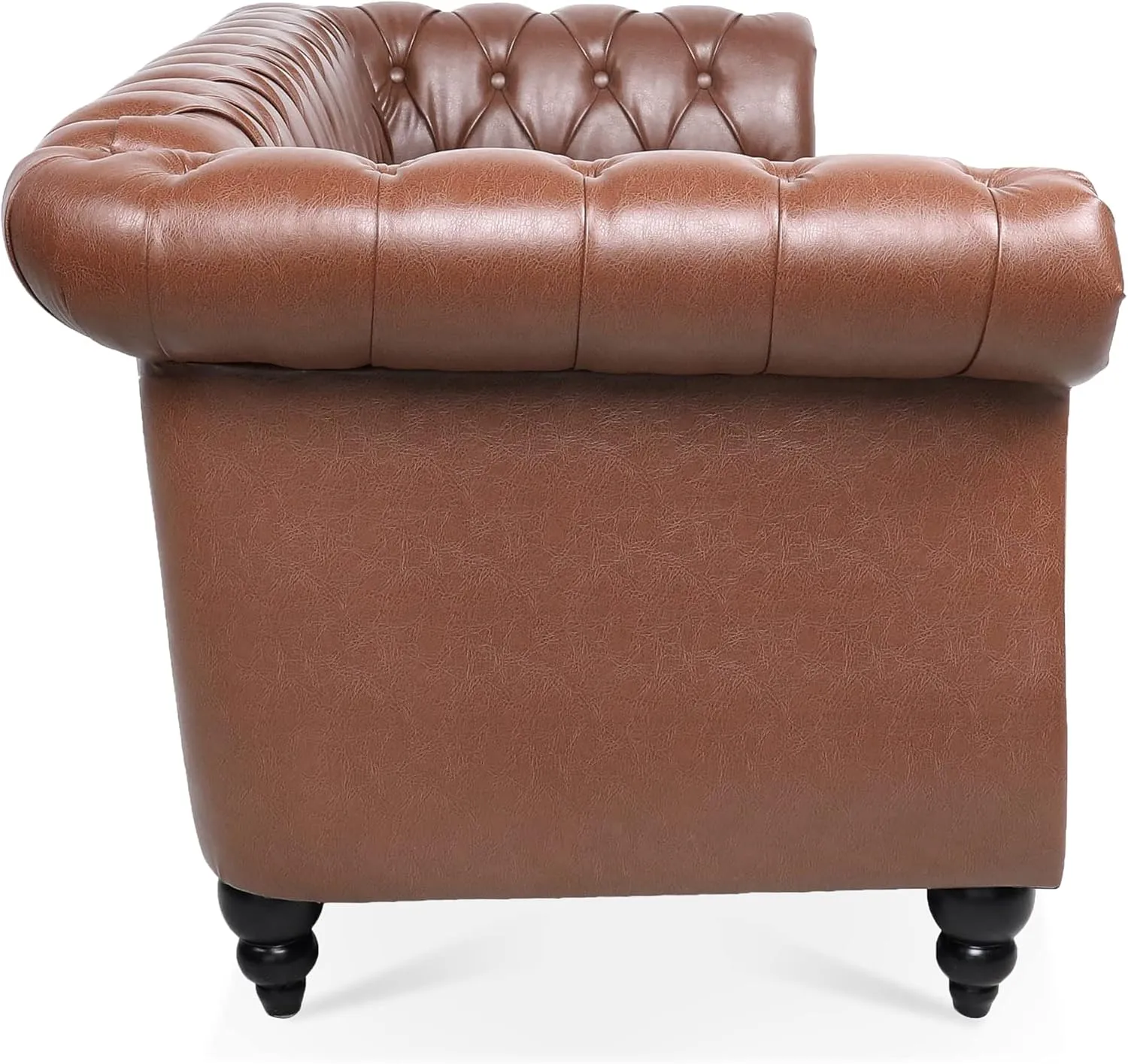 ERYE 3-Seaters Living Room Clasic Chesterfield Sofa Couch Button Tufted PU Leather Upholstered Sofa&Couch with Luxury Roller Armrest Soild Wood Legs Movable Cushions & Nailhead Decor