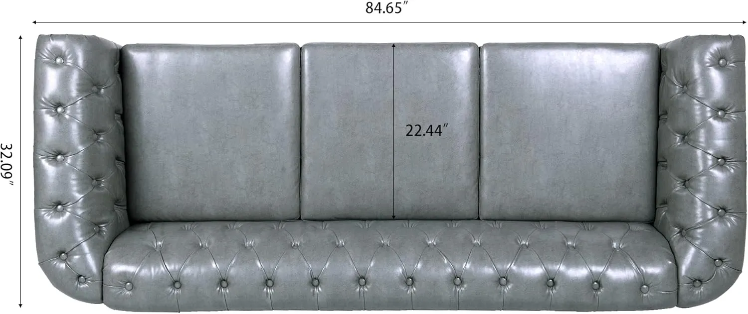 ERYE 3-Seaters Living Room Clasic Chesterfield Sofa Couch Button Tufted PU Leather Upholstered Sofa&Couch with Luxury Roller Armrest Soild Wood Legs Movable Cushions & Nailhead Decor