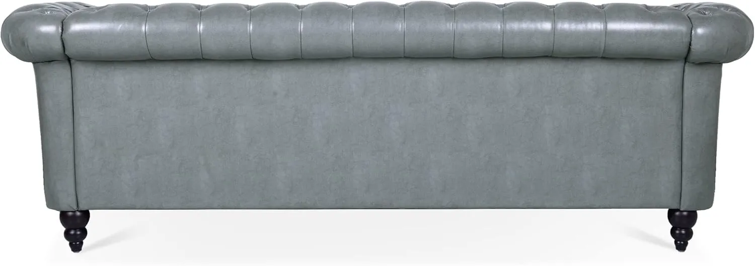 ERYE 3-Seaters Living Room Clasic Chesterfield Sofa Couch Button Tufted PU Leather Upholstered Sofa&Couch with Luxury Roller Armrest Soild Wood Legs Movable Cushions & Nailhead Decor