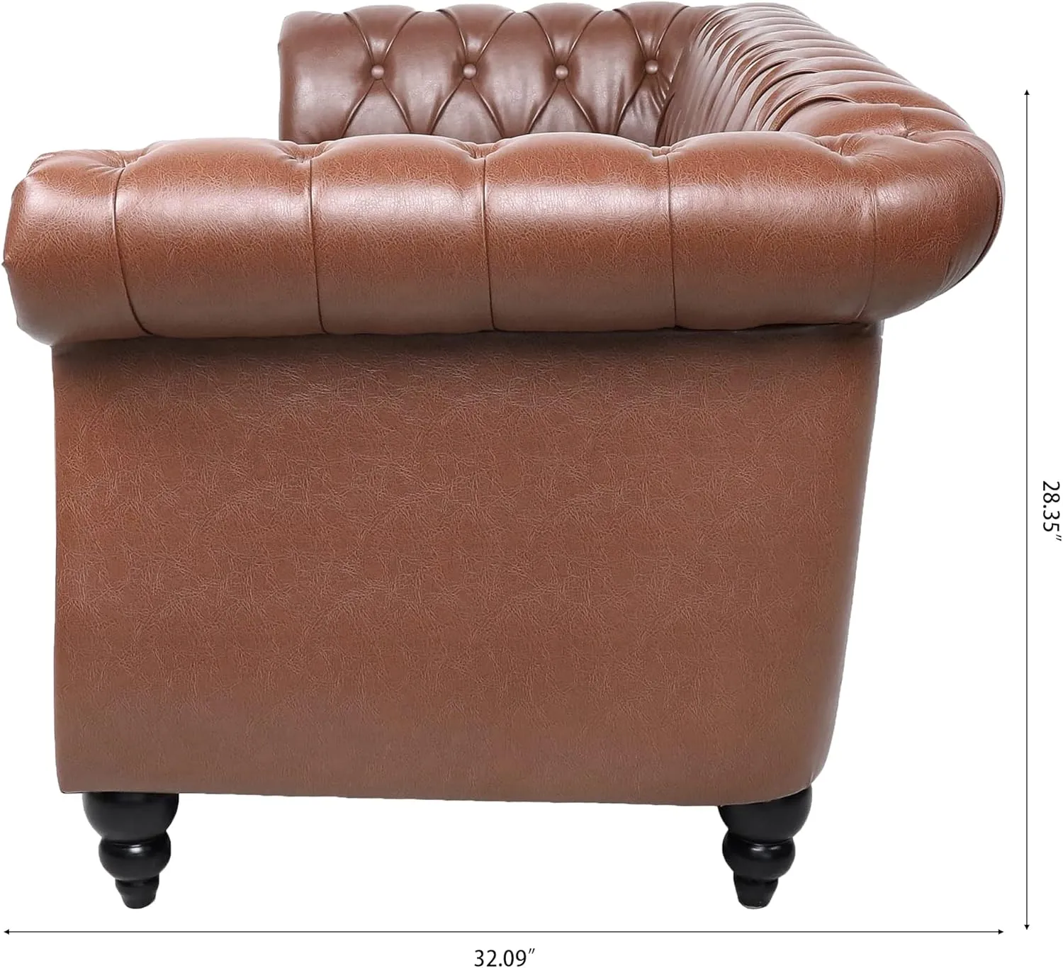 ERYE 3-Seaters Living Room Clasic Chesterfield Sofa Couch Button Tufted PU Leather Upholstered Sofa&Couch with Luxury Roller Armrest Soild Wood Legs Movable Cushions & Nailhead Decor