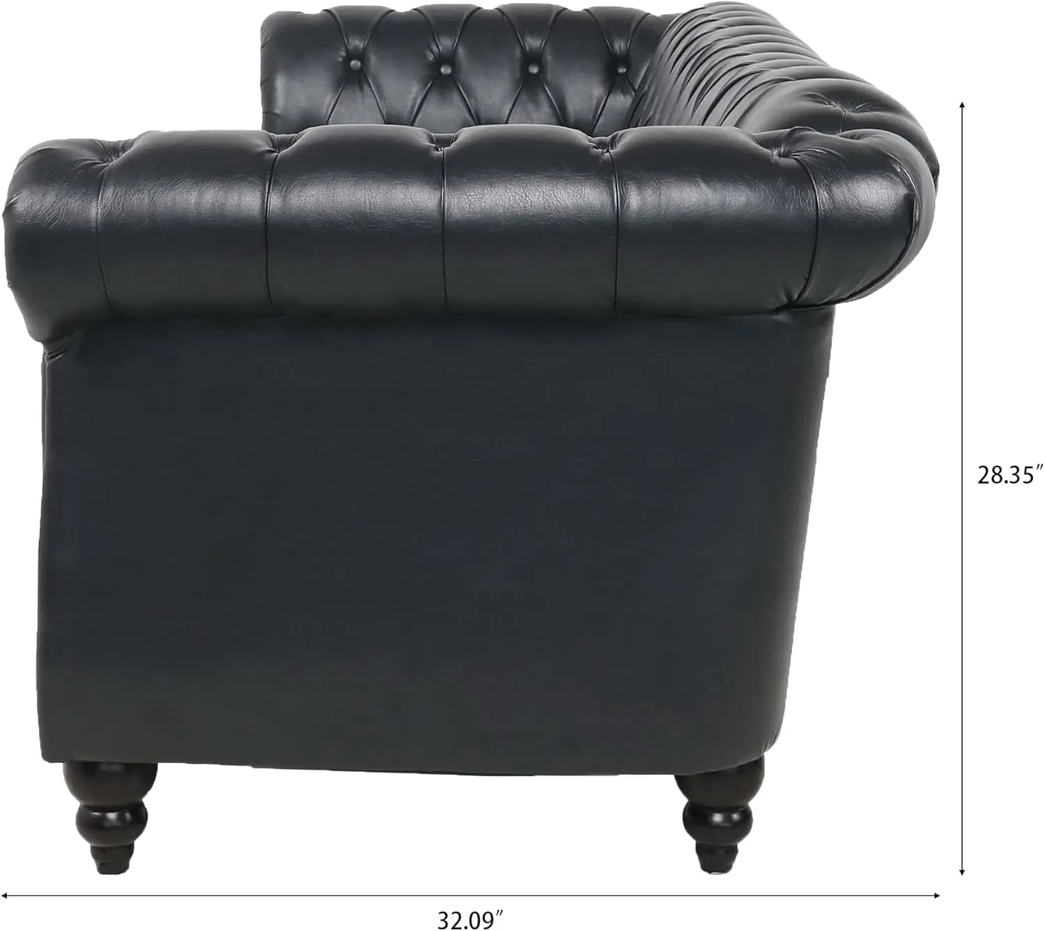 ERYE 3-Seaters Living Room Clasic Chesterfield Sofa Couch Button Tufted PU Leather Upholstered Sofa&Couch with Luxury Roller Armrest Soild Wood Legs Movable Cushions & Nailhead Decor
