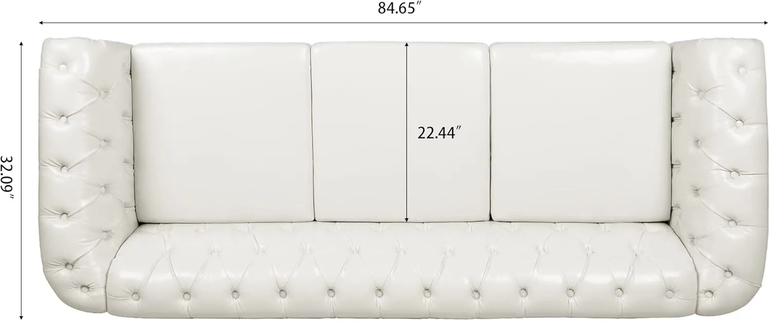 ERYE 3-Seaters Living Room Clasic Chesterfield Sofa Couch Button Tufted PU Leather Upholstered Sofa&Couch with Luxury Roller Armrest Soild Wood Legs Movable Cushions & Nailhead Decor