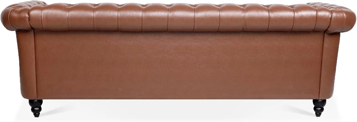 ERYE 3-Seaters Living Room Clasic Chesterfield Sofa Couch Button Tufted PU Leather Upholstered Sofa&Couch with Luxury Roller Armrest Soild Wood Legs Movable Cushions & Nailhead Decor