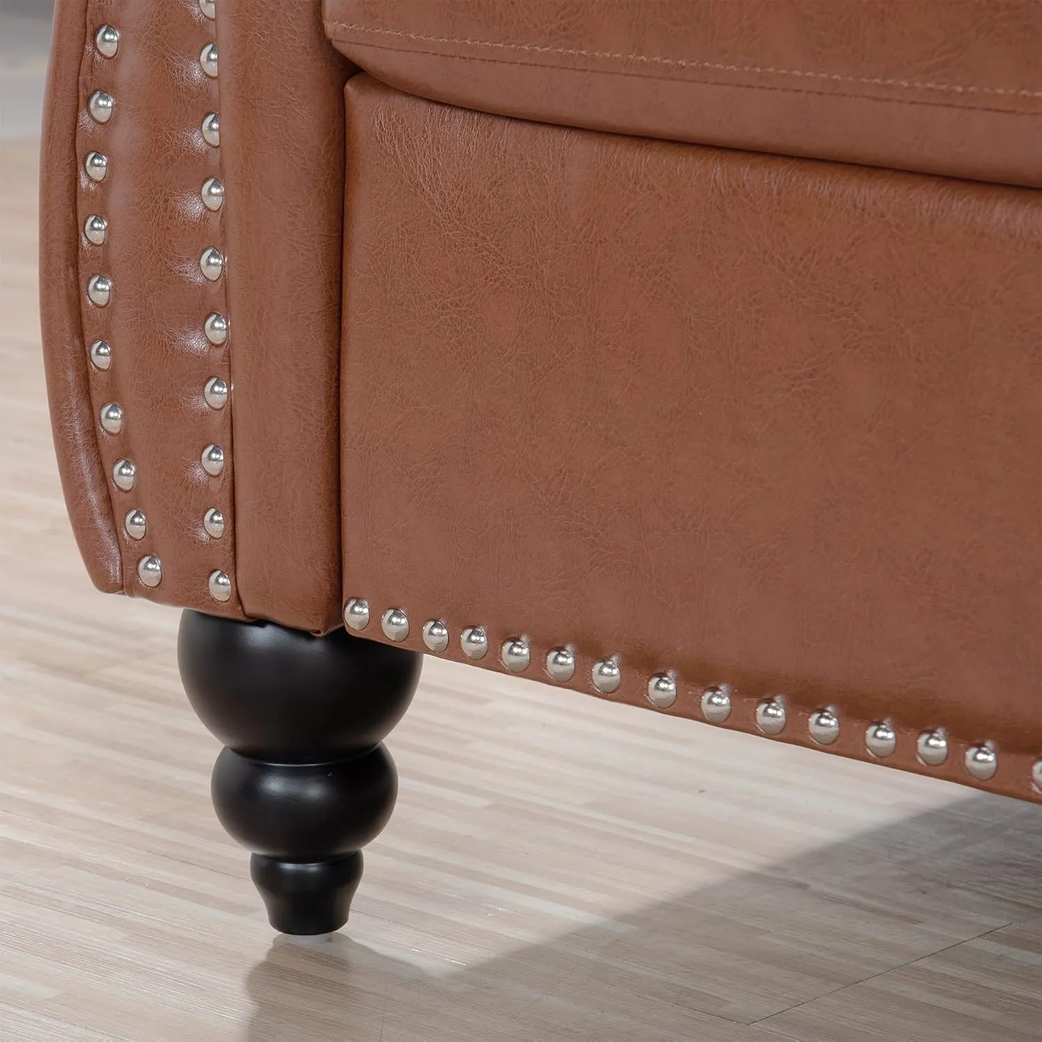 ERYE 3-Seaters Living Room Clasic Chesterfield Sofa Couch Button Tufted PU Leather Upholstered Sofa&Couch with Luxury Roller Armrest Soild Wood Legs Movable Cushions & Nailhead Decor