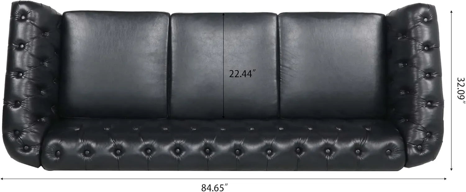 ERYE 3-Seaters Living Room Clasic Chesterfield Sofa Couch Button Tufted PU Leather Upholstered Sofa&Couch with Luxury Roller Armrest Soild Wood Legs Movable Cushions & Nailhead Decor