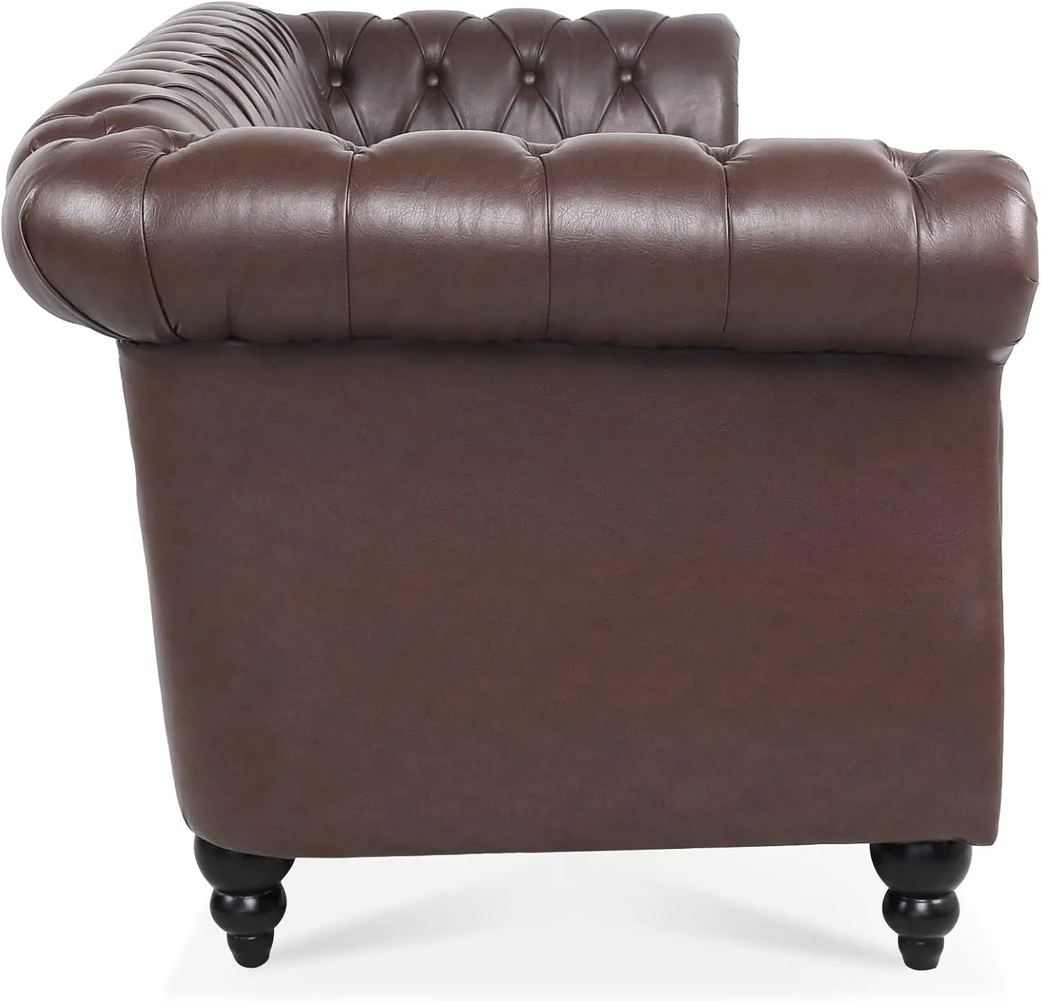 ERYE 3-Seaters Living Room Clasic Chesterfield Sofa Couch Button Tufted PU Leather Upholstered Sofa&Couch with Luxury Roller Armrest Soild Wood Legs Movable Cushions & Nailhead Decor