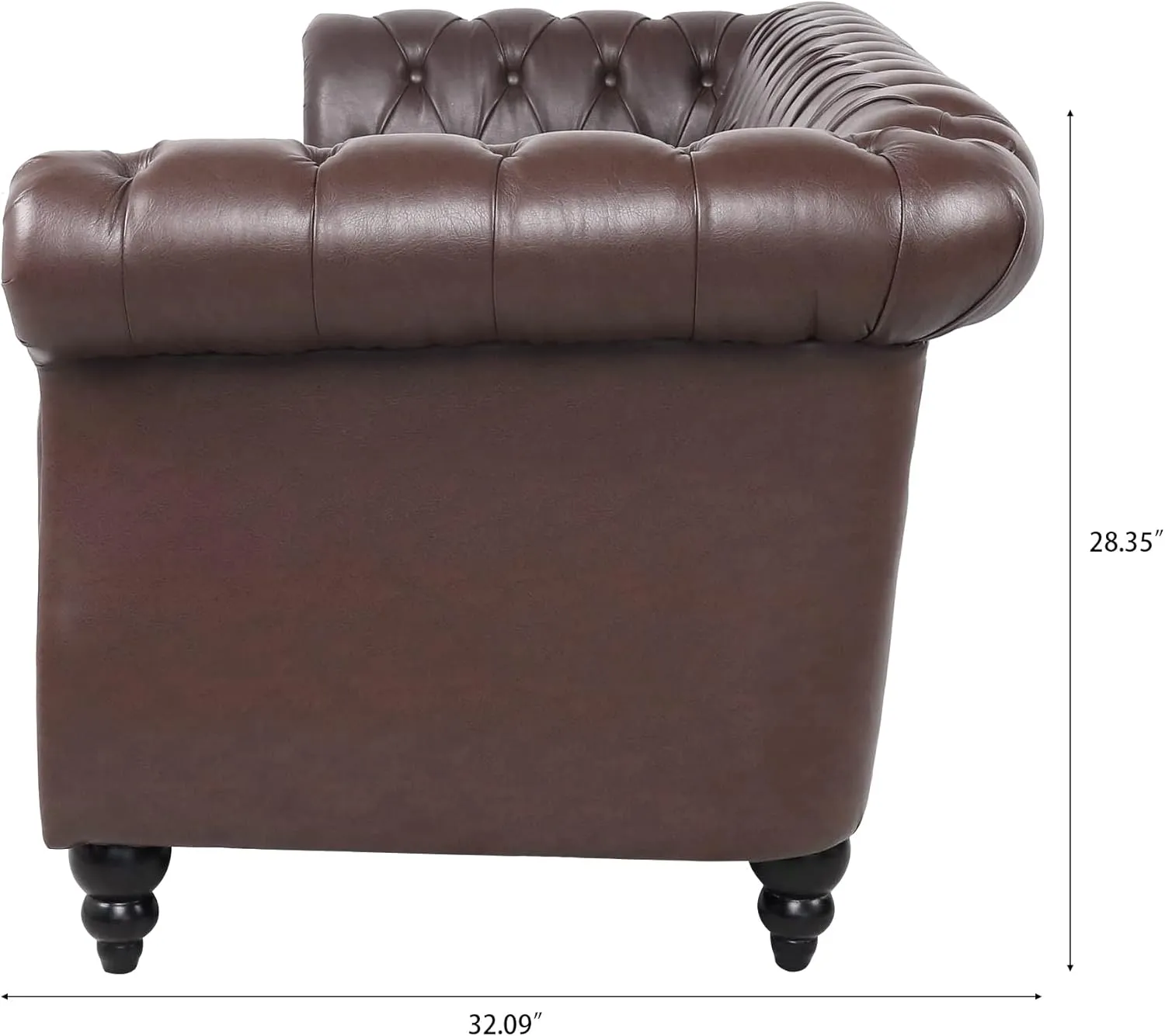 ERYE 3-Seaters Living Room Clasic Chesterfield Sofa Couch Button Tufted PU Leather Upholstered Sofa&Couch with Luxury Roller Armrest Soild Wood Legs Movable Cushions & Nailhead Decor