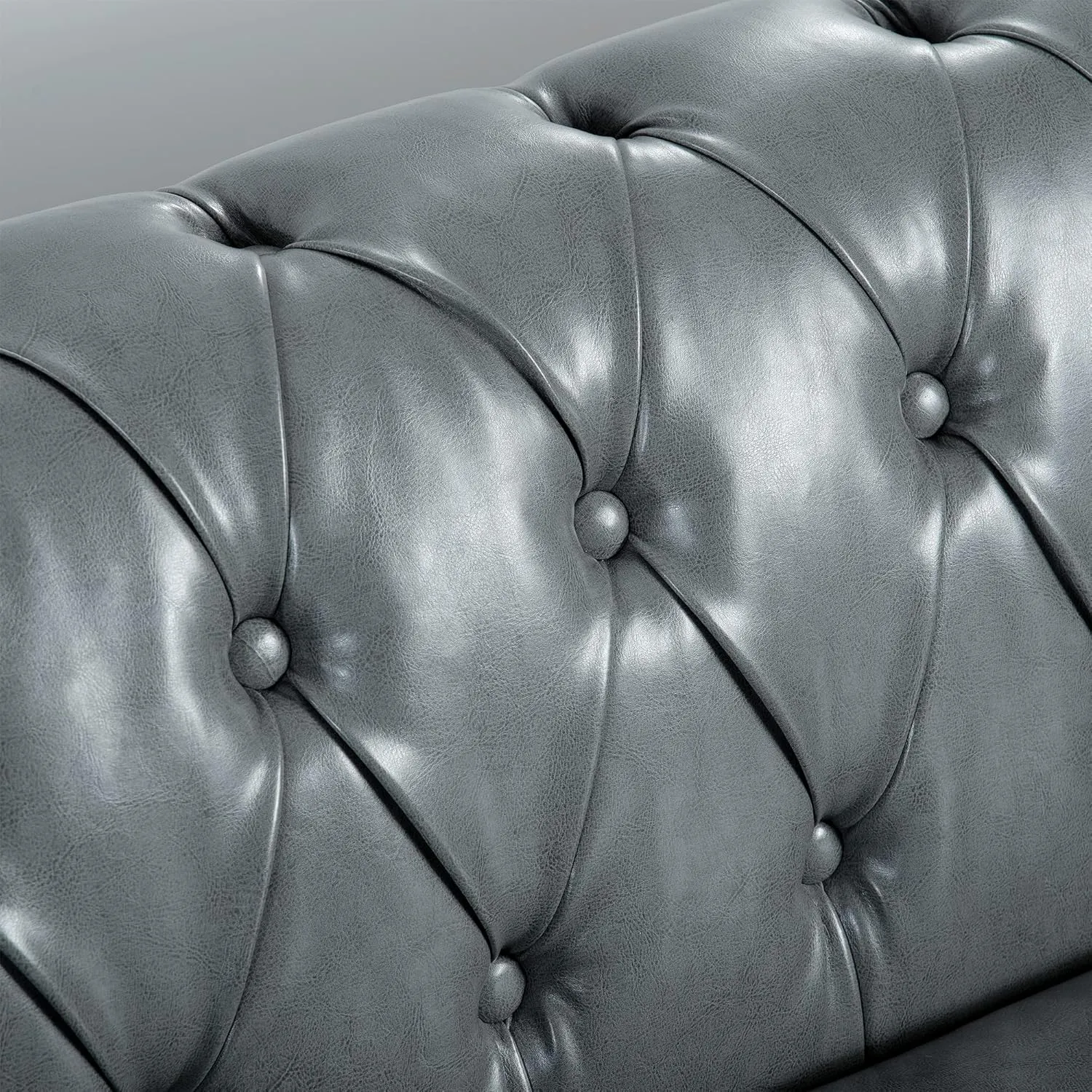 ERYE 3-Seaters Living Room Clasic Chesterfield Sofa Couch Button Tufted PU Leather Upholstered Sofa&Couch with Luxury Roller Armrest Soild Wood Legs Movable Cushions & Nailhead Decor