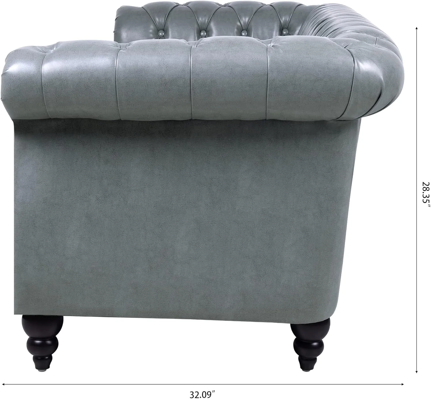 ERYE 3-Seaters Living Room Clasic Chesterfield Sofa Couch Button Tufted PU Leather Upholstered Sofa&Couch with Luxury Roller Armrest Soild Wood Legs Movable Cushions & Nailhead Decor