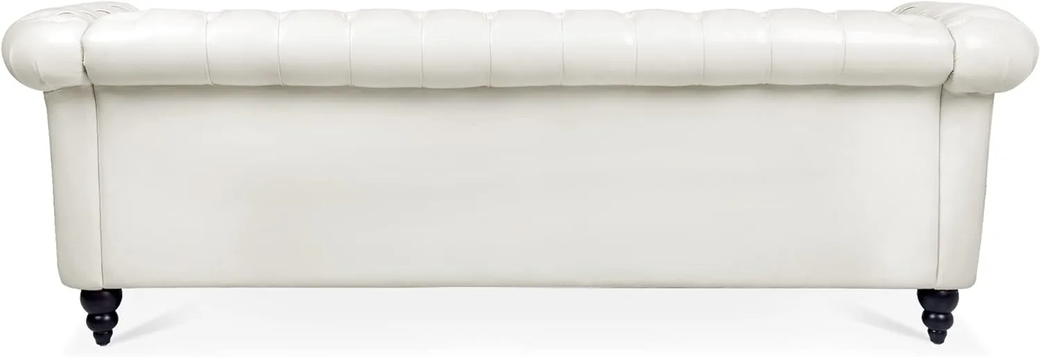 ERYE 3-Seaters Living Room Clasic Chesterfield Sofa Couch Button Tufted PU Leather Upholstered Sofa&Couch with Luxury Roller Armrest Soild Wood Legs Movable Cushions & Nailhead Decor
