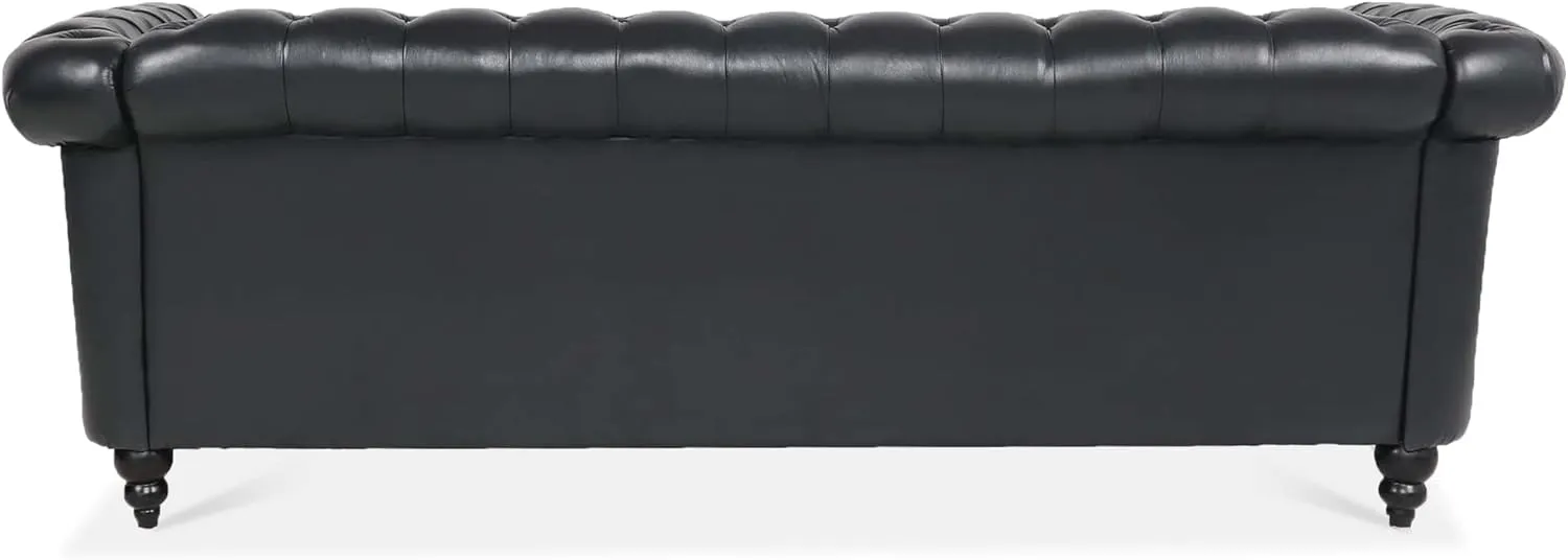ERYE 3-Seaters Living Room Clasic Chesterfield Sofa Couch Button Tufted PU Leather Upholstered Sofa&Couch with Luxury Roller Armrest Soild Wood Legs Movable Cushions & Nailhead Decor