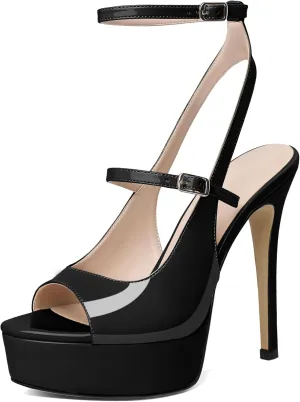 Esvowido Women's Peep Toe High Heels Platform Stilettos Ankle Strap Heeled Sandals Strappy Dress Shoes 5 Inch Wedding Party Dress Shoes