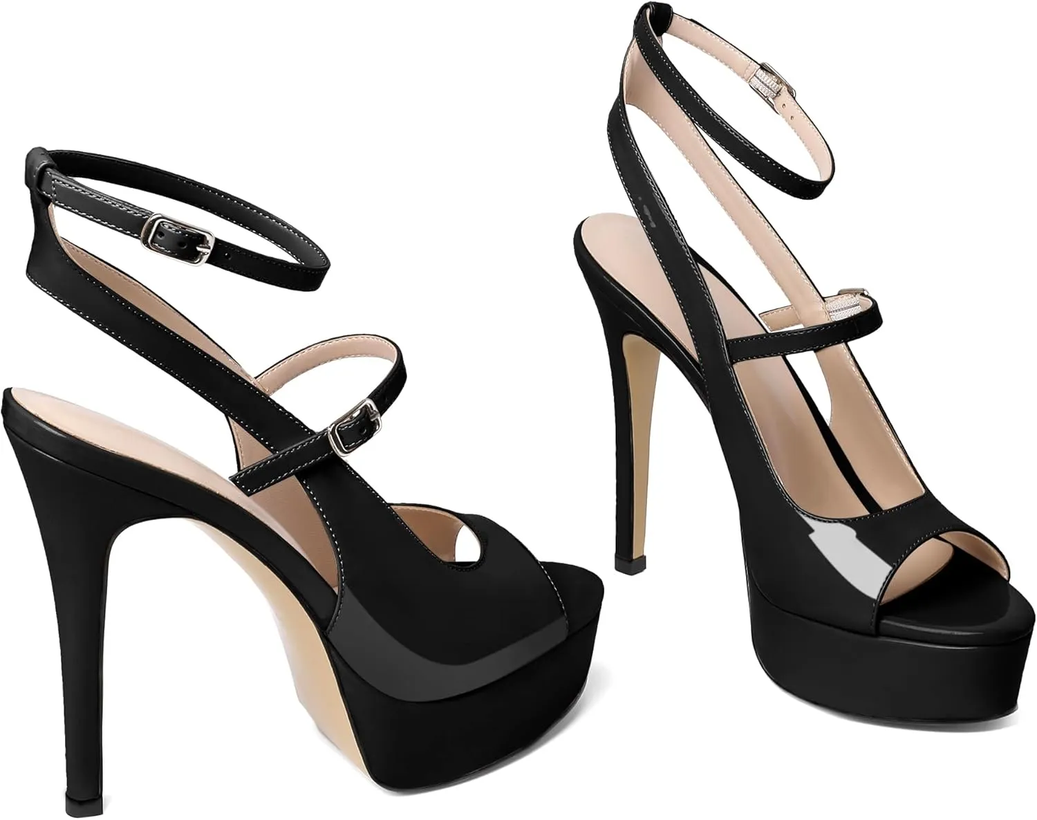 Esvowido Women's Peep Toe High Heels Platform Stilettos Ankle Strap Heeled Sandals Strappy Dress Shoes 5 Inch Wedding Party Dress Shoes