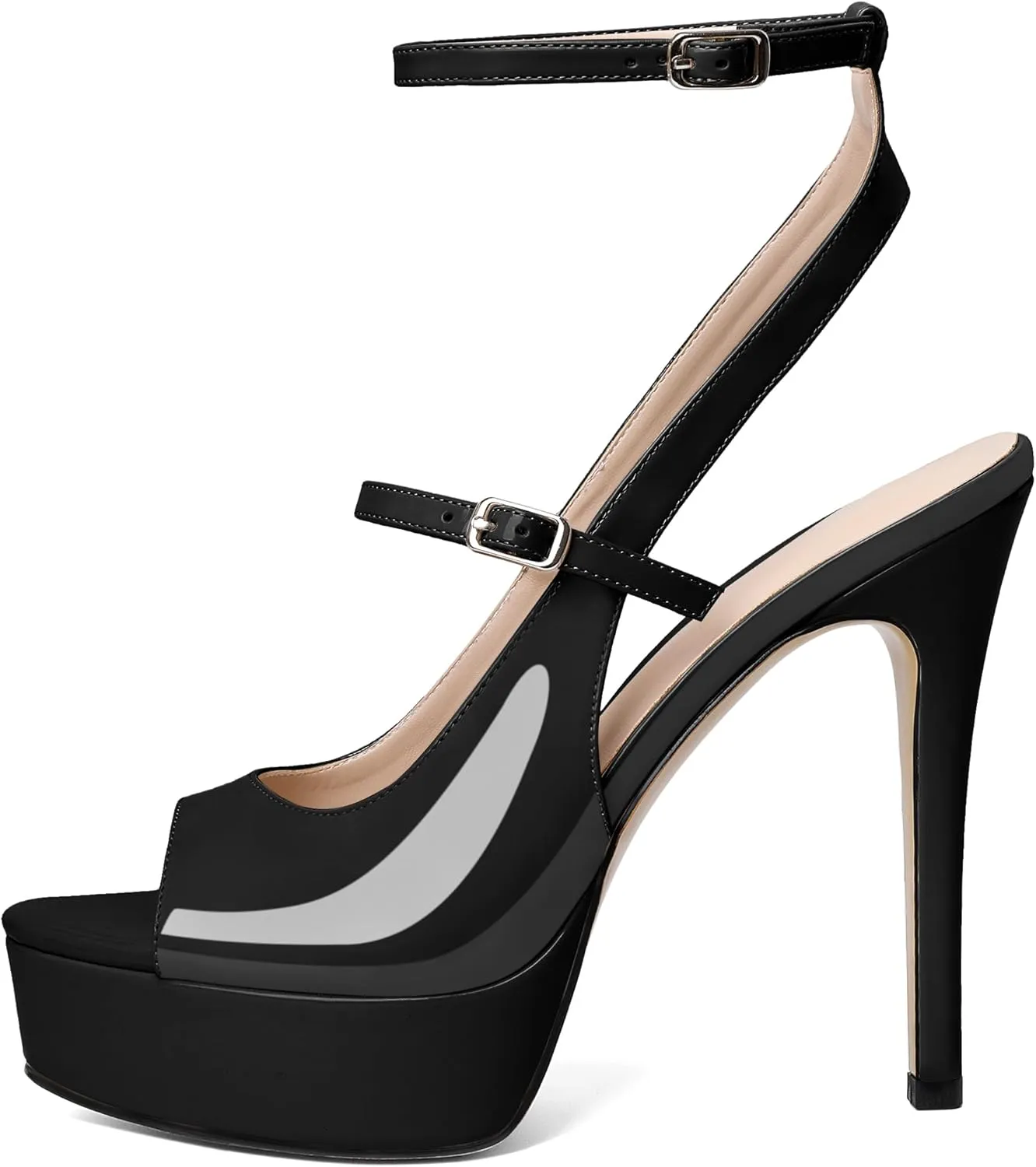 Esvowido Women's Peep Toe High Heels Platform Stilettos Ankle Strap Heeled Sandals Strappy Dress Shoes 5 Inch Wedding Party Dress Shoes