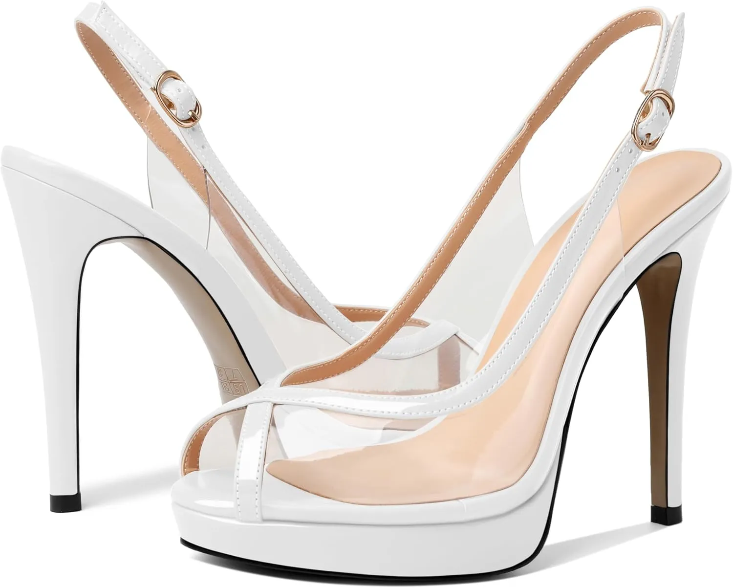 Esvowido Women's Peep Toe High Heels Slingback Pumps Platform Stilettos Clear PVC Heeled Sandals 5 Inch Wedding Party Dress Shoes