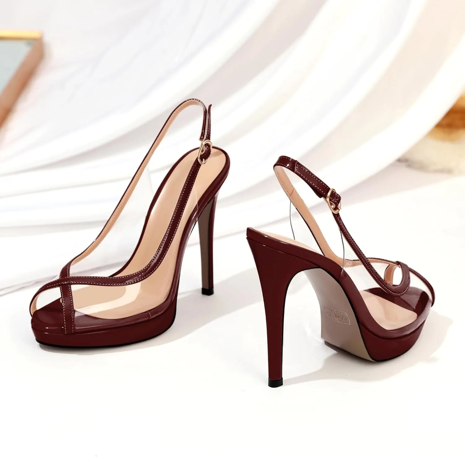 Esvowido Women's Peep Toe High Heels Slingback Pumps Platform Stilettos Clear PVC Heeled Sandals 5 Inch Wedding Party Dress Shoes