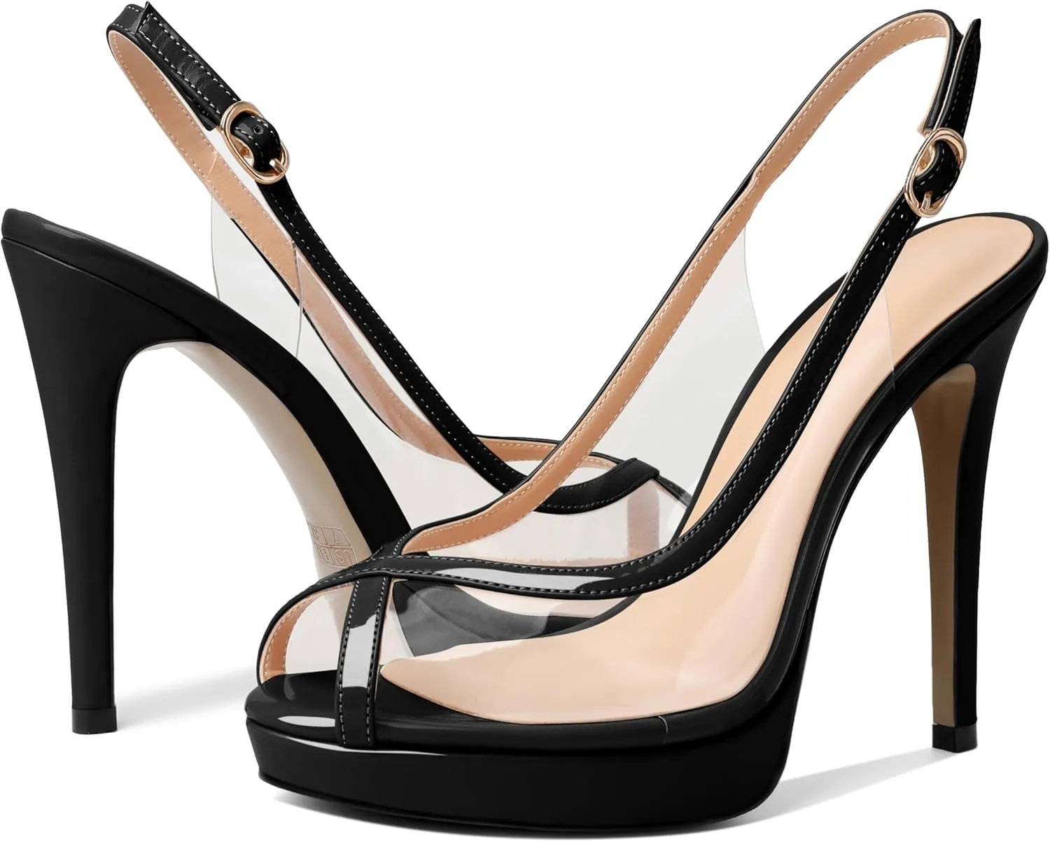 Esvowido Women's Peep Toe High Heels Slingback Pumps Platform Stilettos Clear PVC Heeled Sandals 5 Inch Wedding Party Dress Shoes