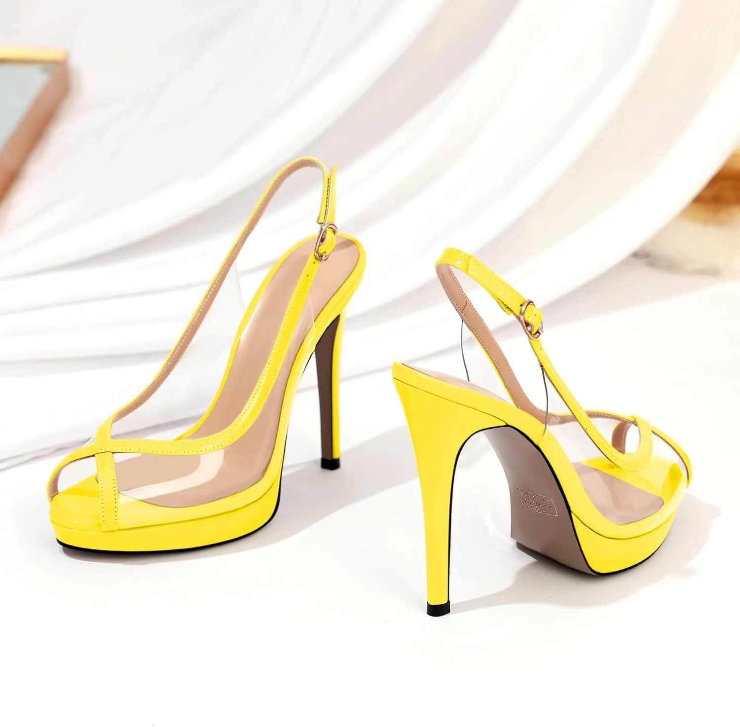 Esvowido Women's Peep Toe High Heels Slingback Pumps Platform Stilettos Clear PVC Heeled Sandals 5 Inch Wedding Party Dress Shoes
