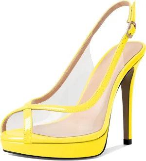 Esvowido Women's Peep Toe High Heels Slingback Pumps Platform Stilettos Clear PVC Heeled Sandals 5 Inch Wedding Party Dress Shoes