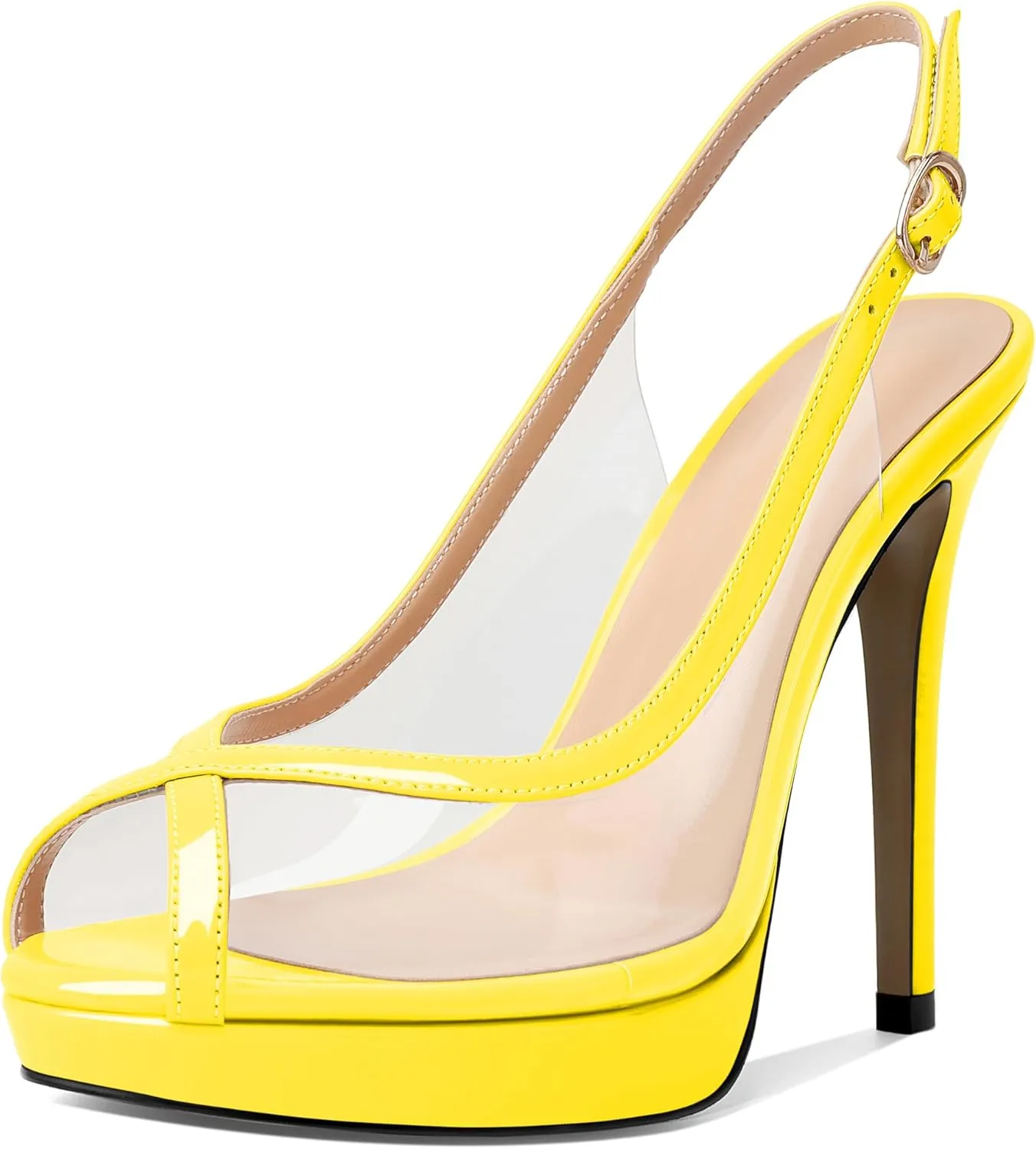 Esvowido Women's Peep Toe High Heels Slingback Pumps Platform Stilettos Clear PVC Heeled Sandals 5 Inch Wedding Party Dress Shoes