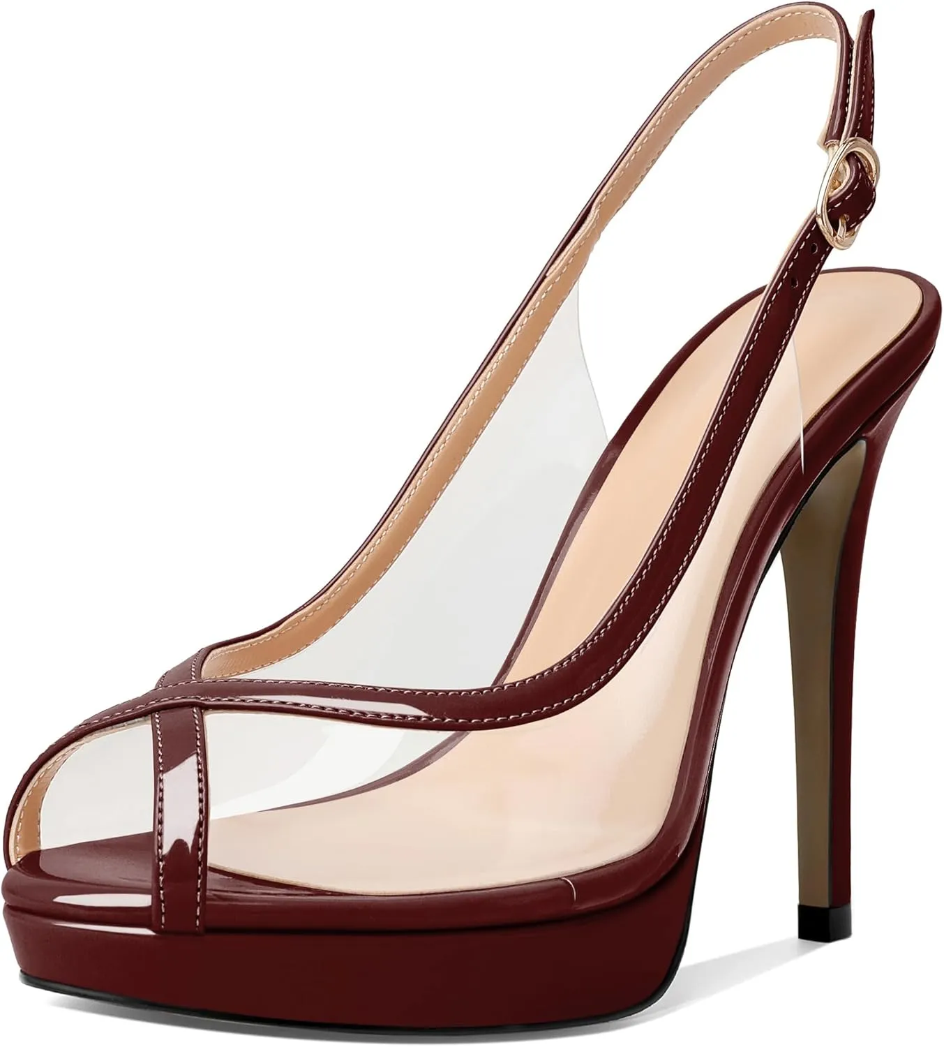 Esvowido Women's Peep Toe High Heels Slingback Pumps Platform Stilettos Clear PVC Heeled Sandals 5 Inch Wedding Party Dress Shoes