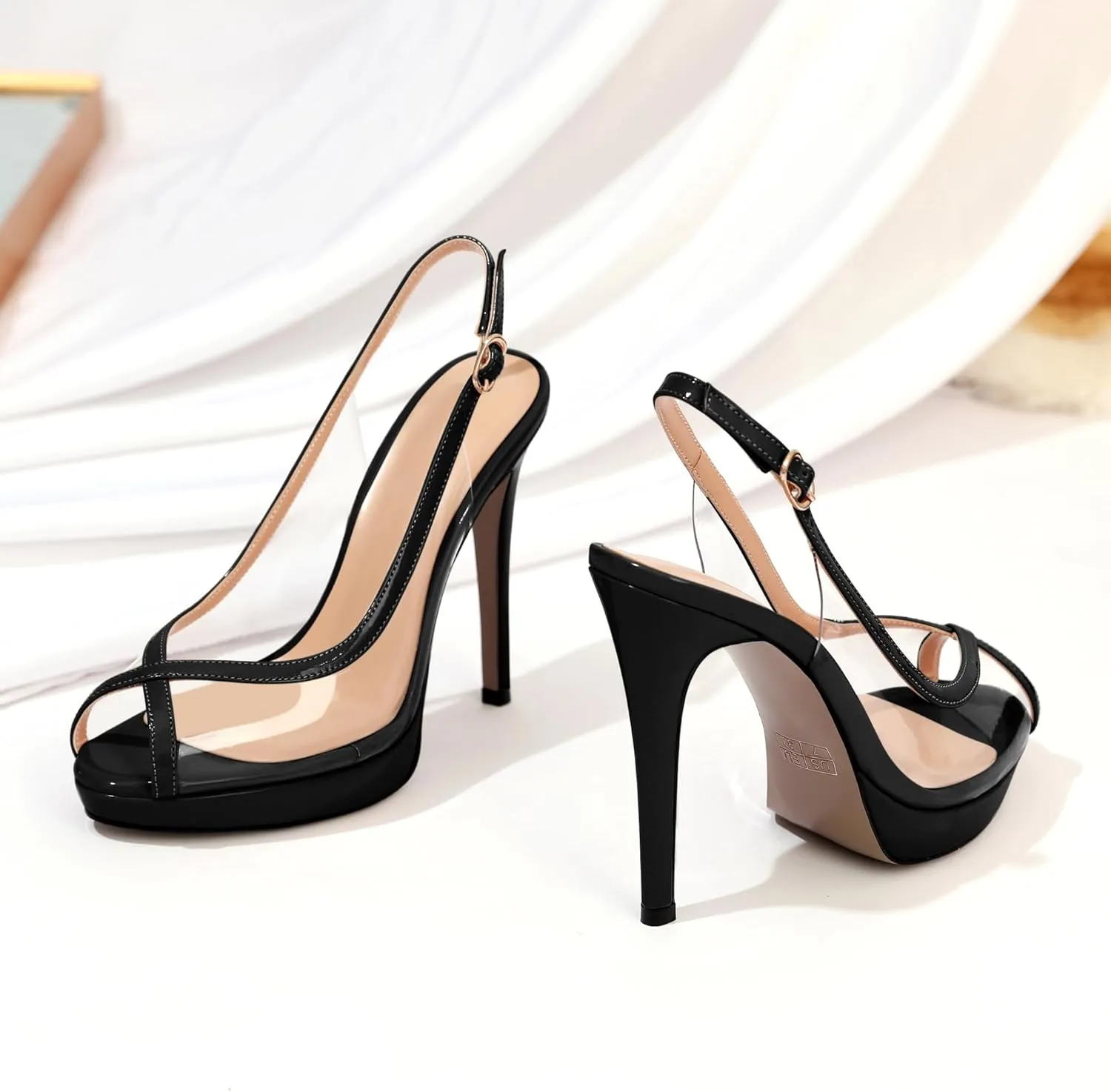 Esvowido Women's Peep Toe High Heels Slingback Pumps Platform Stilettos Clear PVC Heeled Sandals 5 Inch Wedding Party Dress Shoes