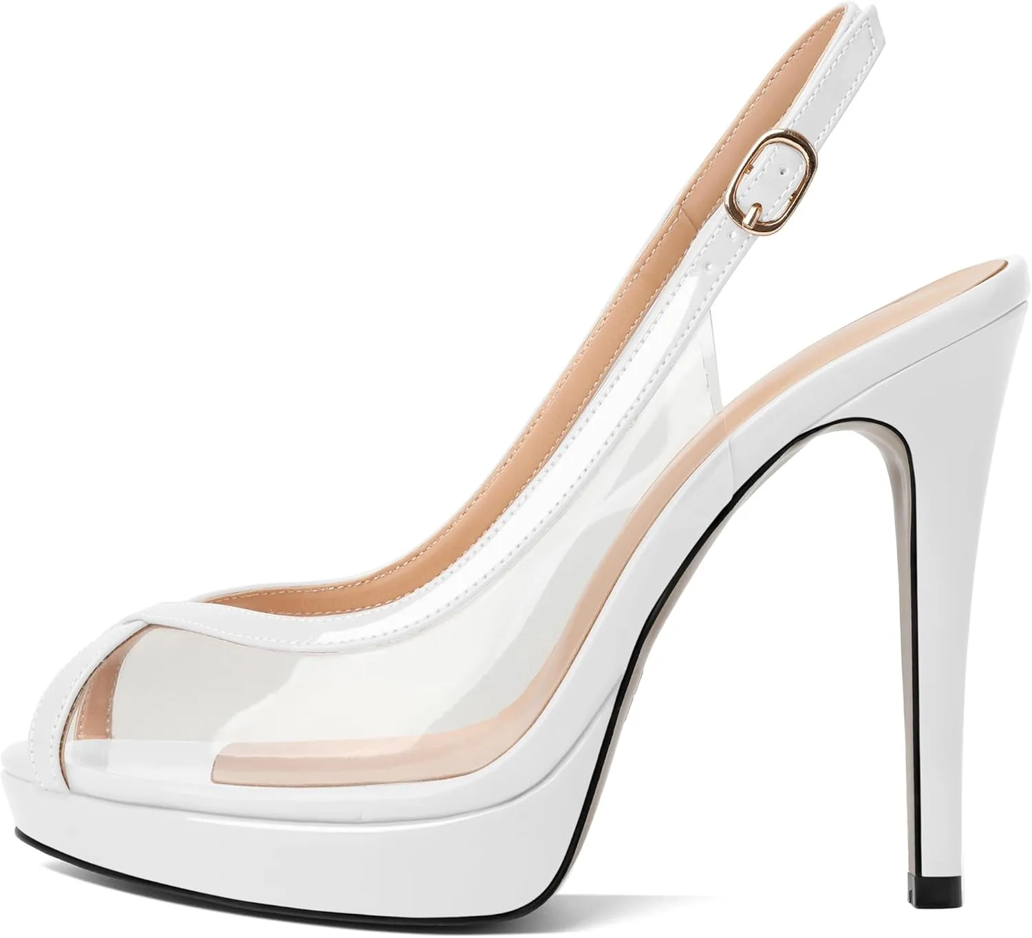 Esvowido Women's Peep Toe High Heels Slingback Pumps Platform Stilettos Clear PVC Heeled Sandals 5 Inch Wedding Party Dress Shoes