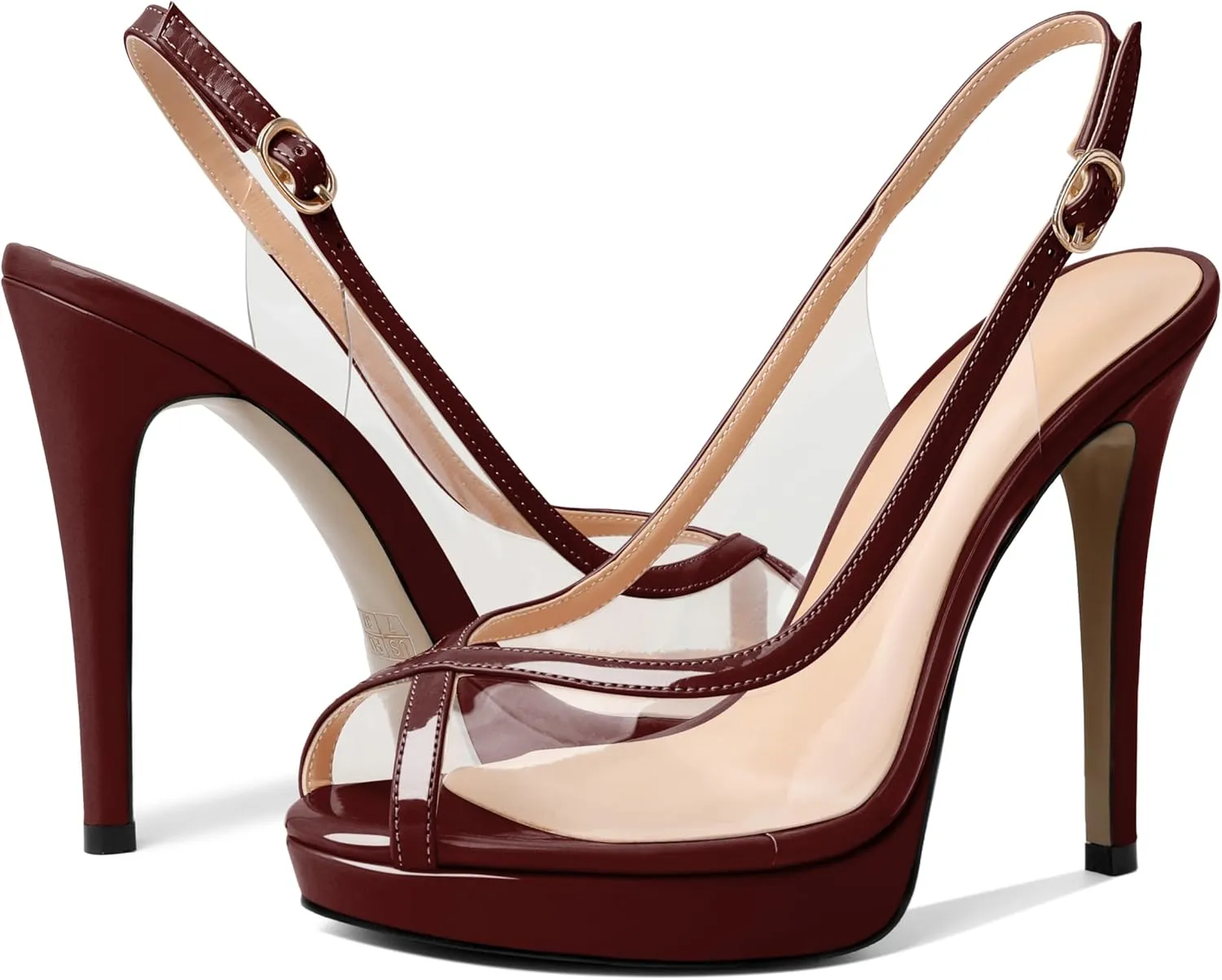 Esvowido Women's Peep Toe High Heels Slingback Pumps Platform Stilettos Clear PVC Heeled Sandals 5 Inch Wedding Party Dress Shoes