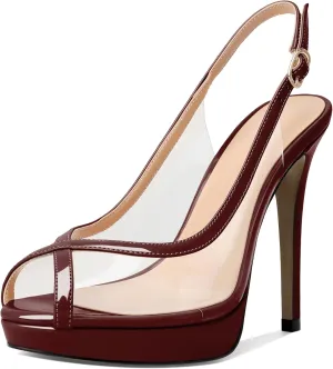 Esvowido Women's Peep Toe High Heels Slingback Pumps Platform Stilettos Clear PVC Heeled Sandals 5 Inch Wedding Party Dress Shoes