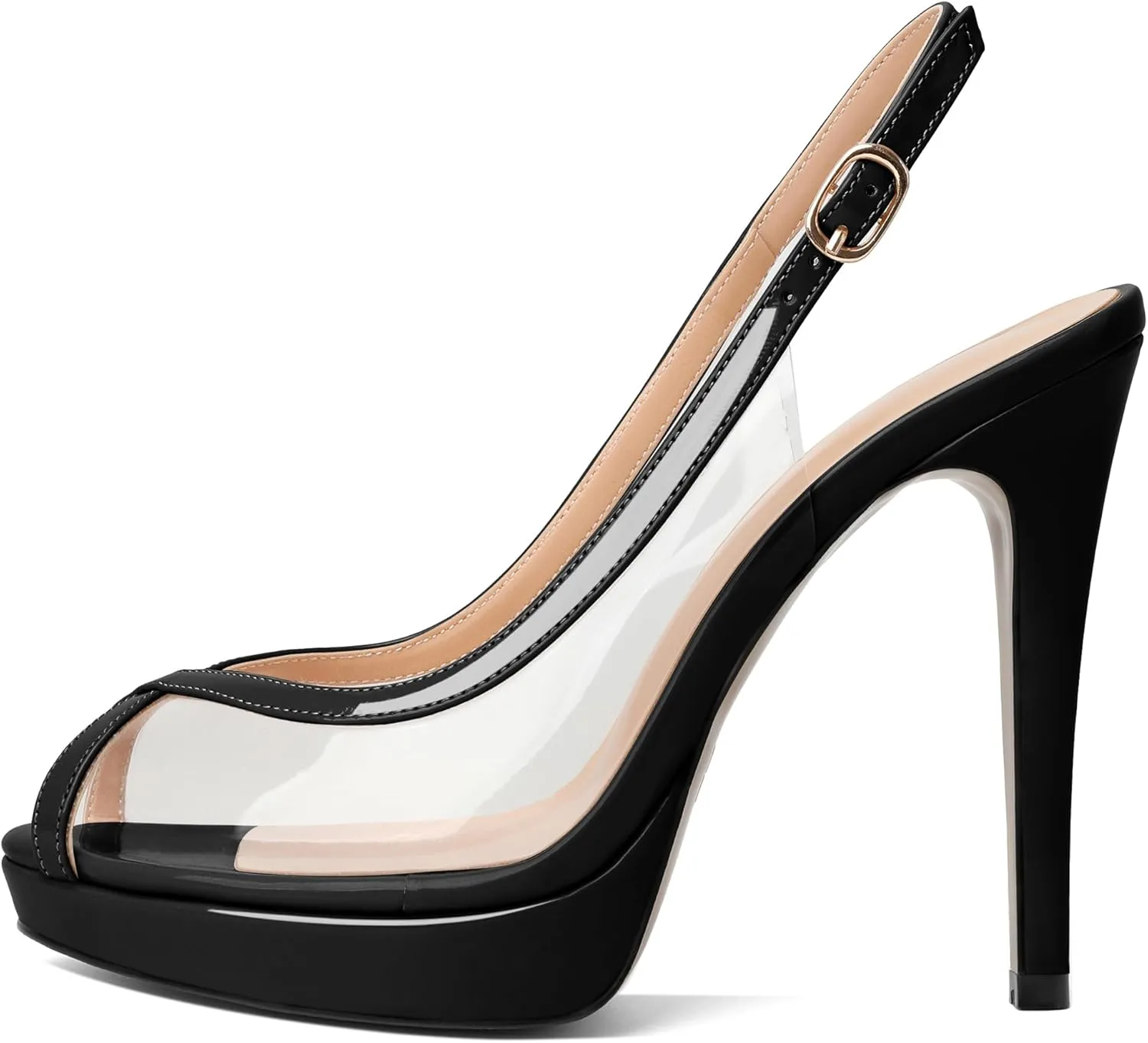 Esvowido Women's Peep Toe High Heels Slingback Pumps Platform Stilettos Clear PVC Heeled Sandals 5 Inch Wedding Party Dress Shoes